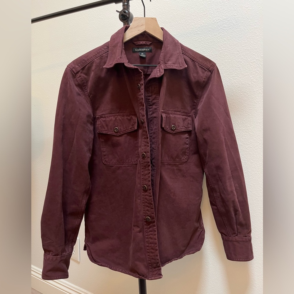 Banana Republic Organic Twill Shirt Jacket Burgundy XS